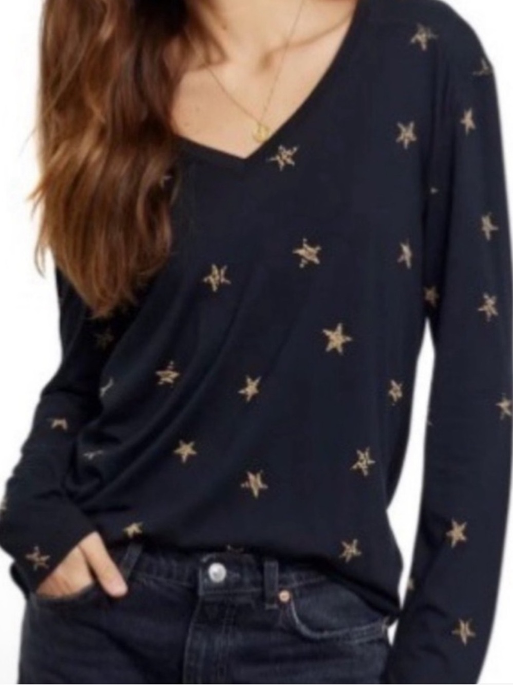 Rails Sami Star Top Animal Print Long Sleeves V-Neck Shirt